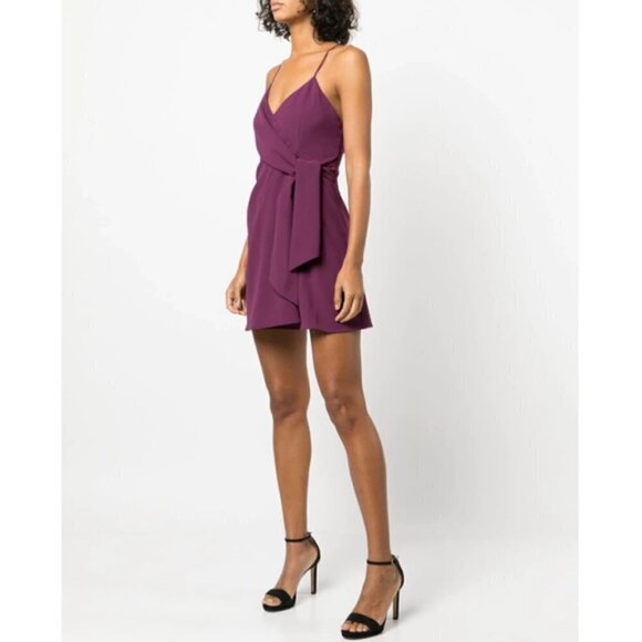 Alice + Olivia 'Katie' Wrap-Style Sleeveless Mini Dress, Boysenberry - Picture 2 of 3